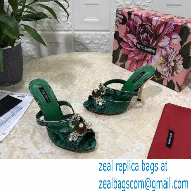 Dolce  &  Gabbana Crystal Heel 10.5cm Python Mules Green 2021